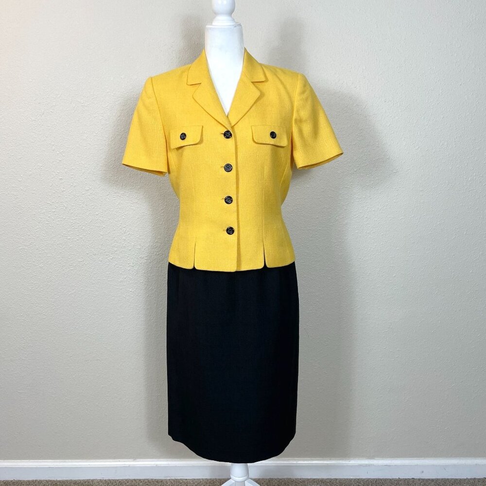 Vintage Le Suit Skirt Set Womens 80s 90ss Size 8 Career Yellow Black 2 Piece